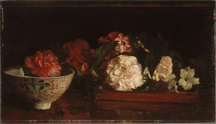 Flowers on a Japanese Tray on a Mahogany Table, John La Farge